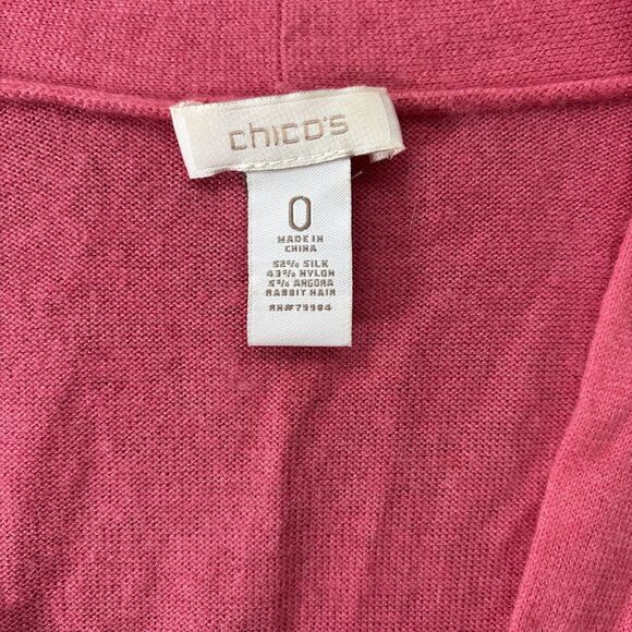 Chico’s Pink Silk Blend Angora Cardigan Women’s SZ 0 Open Front 2 Button Sweater - Picture 4 of 6
